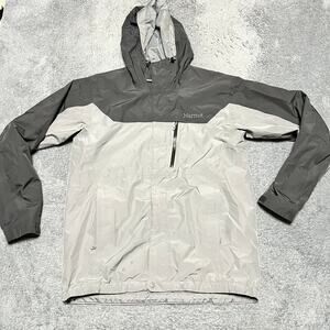 Marmot Jacket Mens Medium Gray Lightweight Hooded Windbreaker *stain
